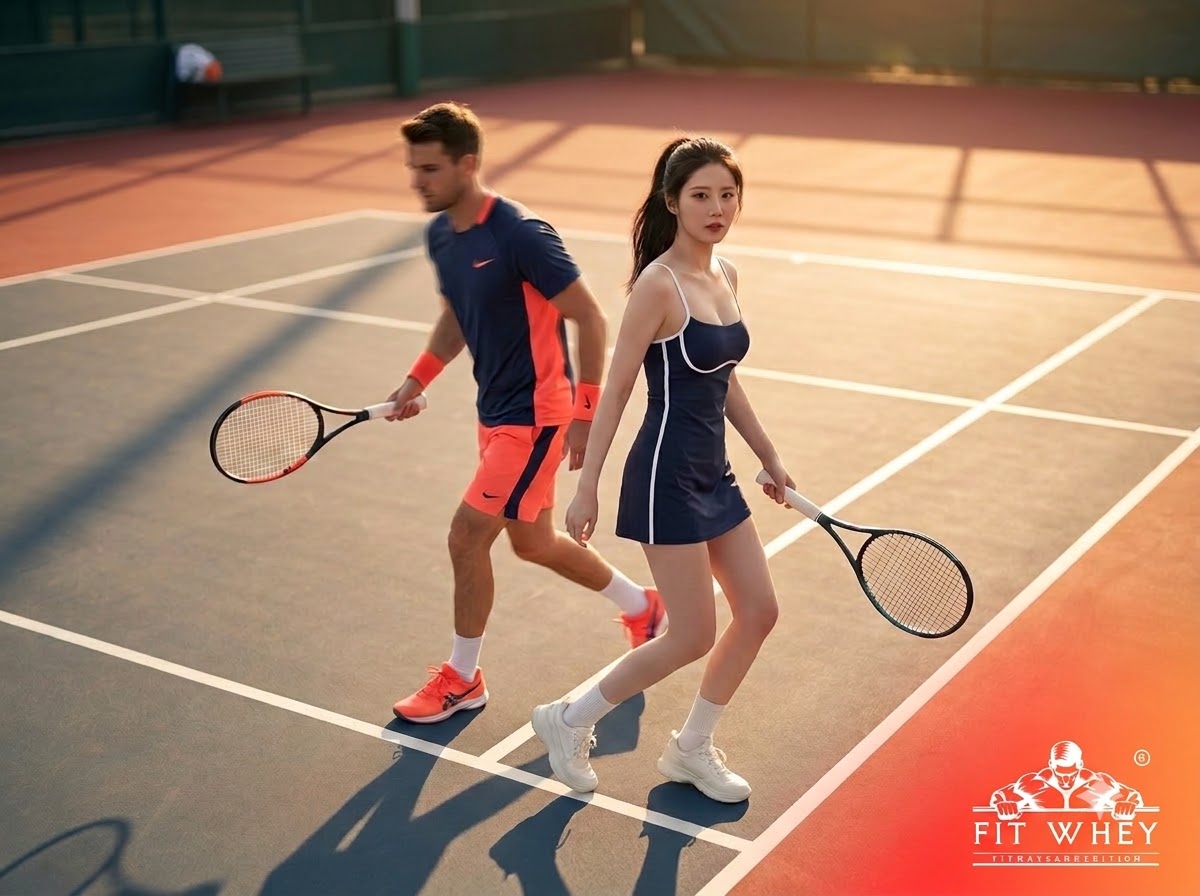 Hai người chơi Pickleball đổi vị trí trên sân sau một pha bóng