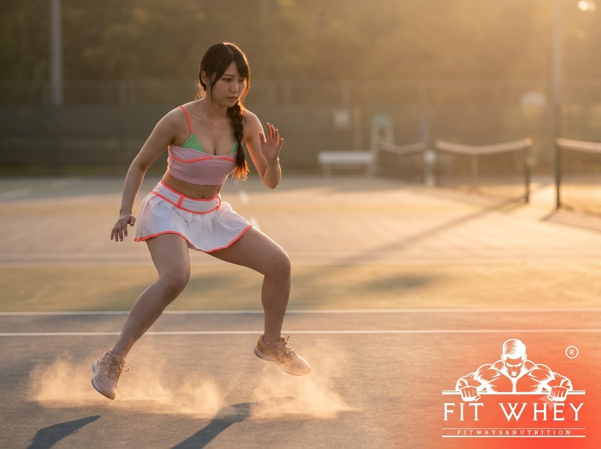 Nữ vận động viên thực hiện bước ngang để khởi động trước khi chơi Pickleball