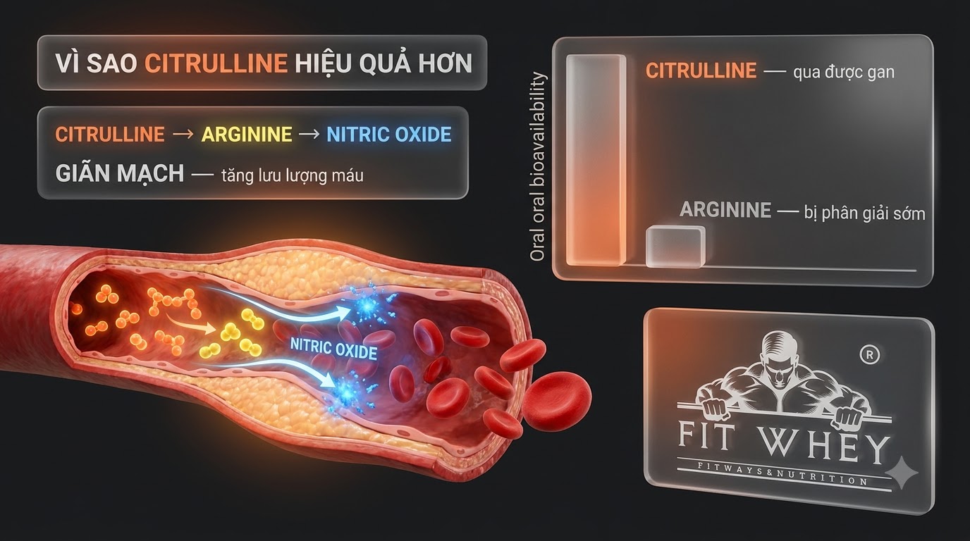 Minh họa phân tử về quá trình Citrulline hỗ trợ tạo nitric oxide và giãn mạch