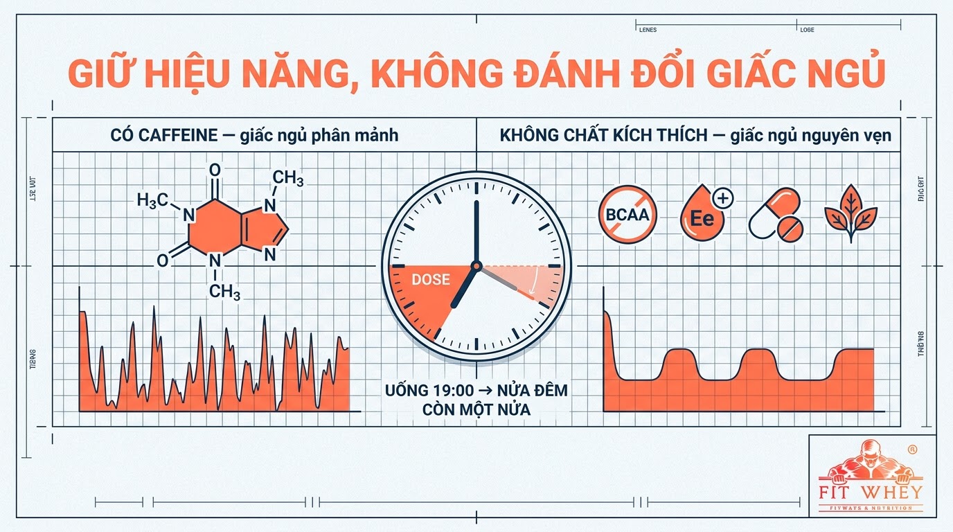Minh họa khoa học so sánh các thành phần pre-workout không chất kích thích