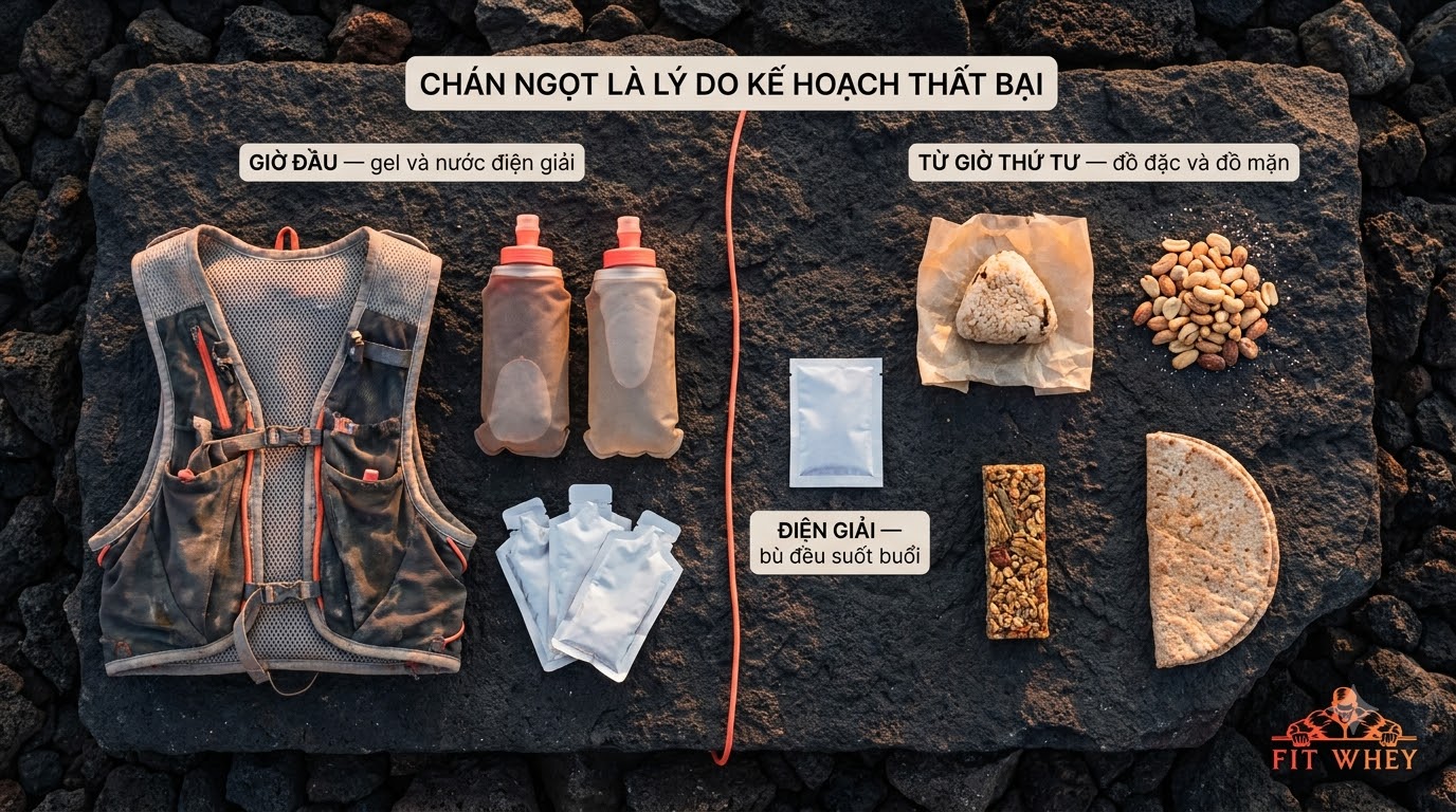 Thực phẩm tiếp năng lượng được bố trí cho một buổi chạy trail dài