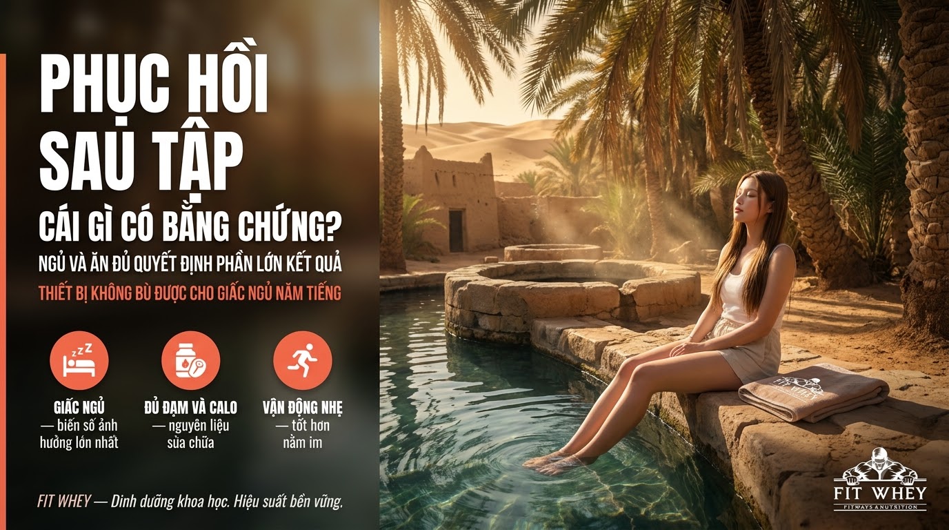 Nữ vận động viên nghỉ bên dòng nước, minh họa phục hồi sau tập