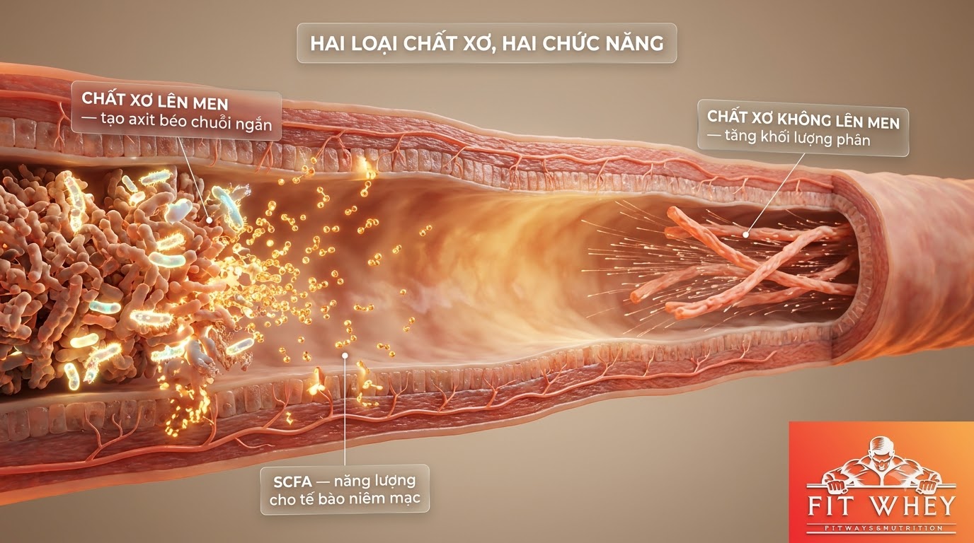 Minh họa quá trình chất xơ được vi khuẩn đường ruột lên men