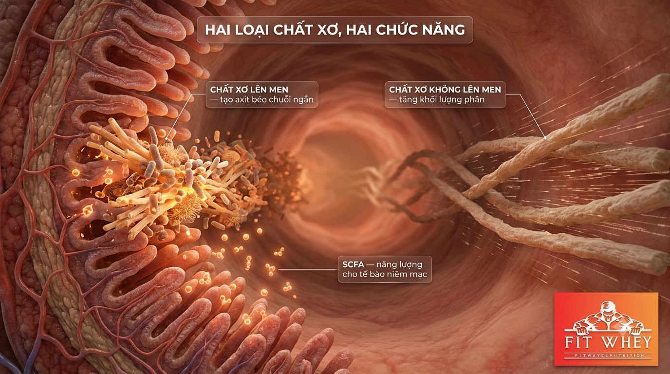 Sơ đồ chất xơ hòa tan và không hòa tan cùng chức năng tại ruột