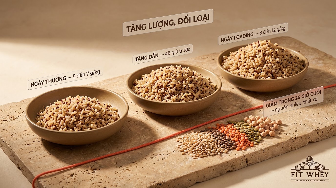 Các bát ngũ cốc giàu carbohydrate dùng minh họa carb loading