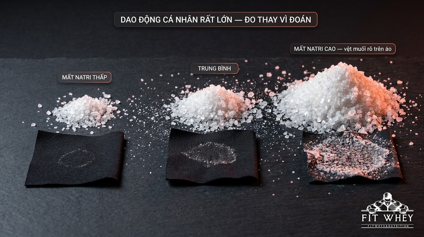 Các đống muối so sánh lượng natri mất qua mồ hôi giữa từng người