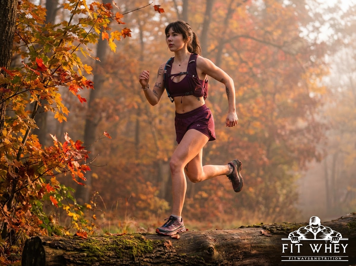 Nữ runner bước lên thân gỗ trong bài tập sức mạnh bổ trợ cho chạy bộ