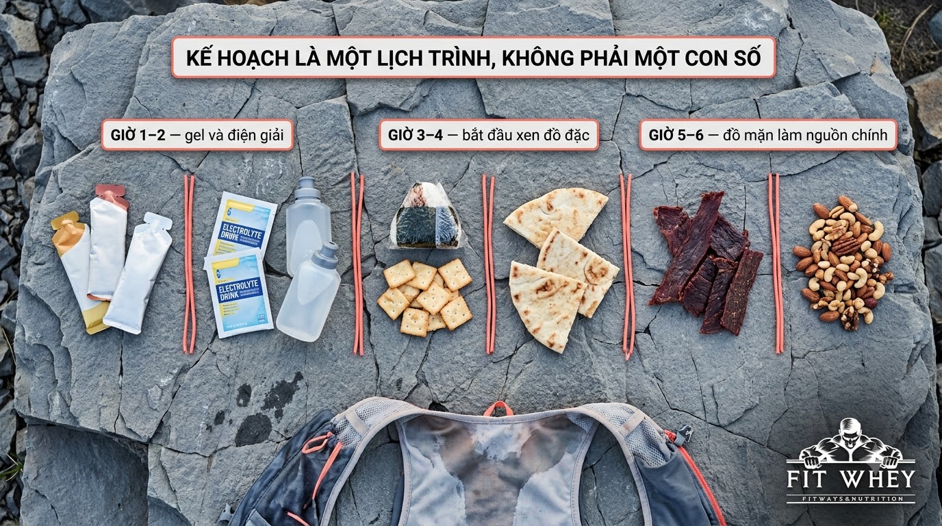 Lịch tiếp năng lượng và thực phẩm dành cho nhiều giờ chạy trail