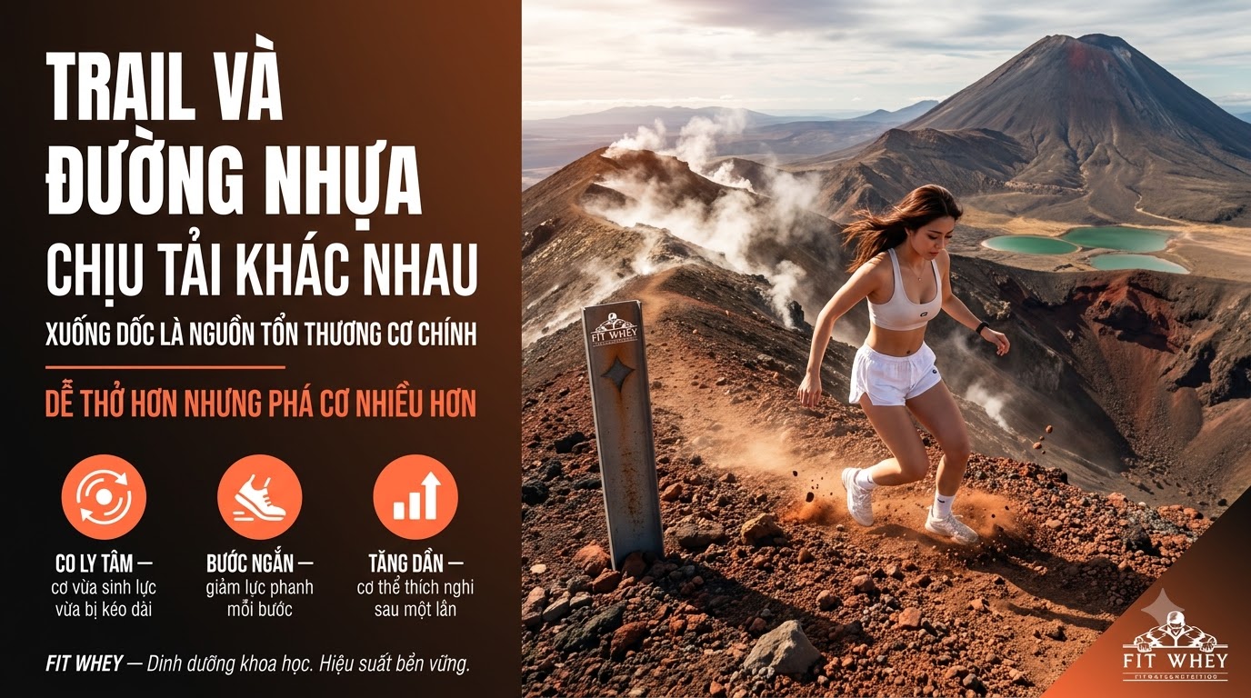 Nữ vận động viên xuống triền đá núi lửa trên đường chạy trail