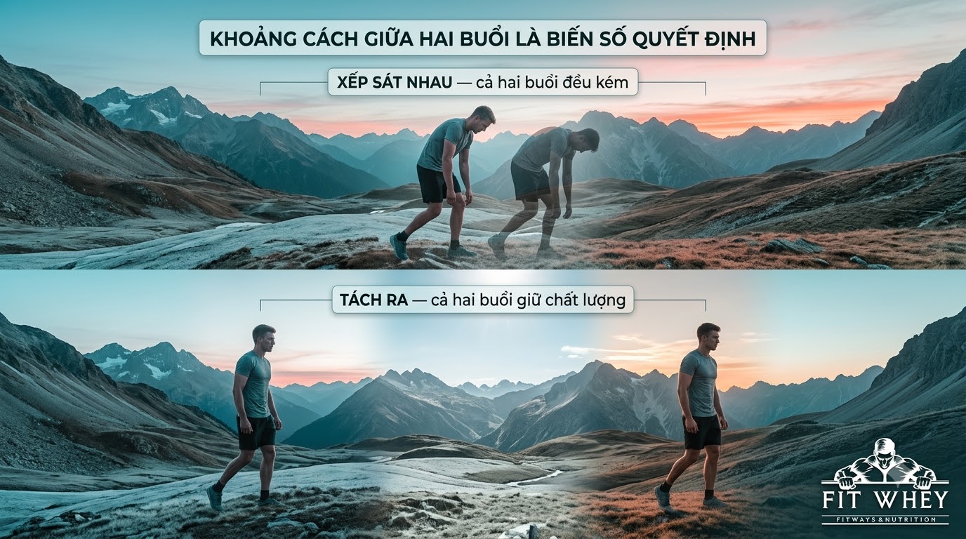 Vận động viên đứng trong thung lũng núi cao, minh họa tải sức bền