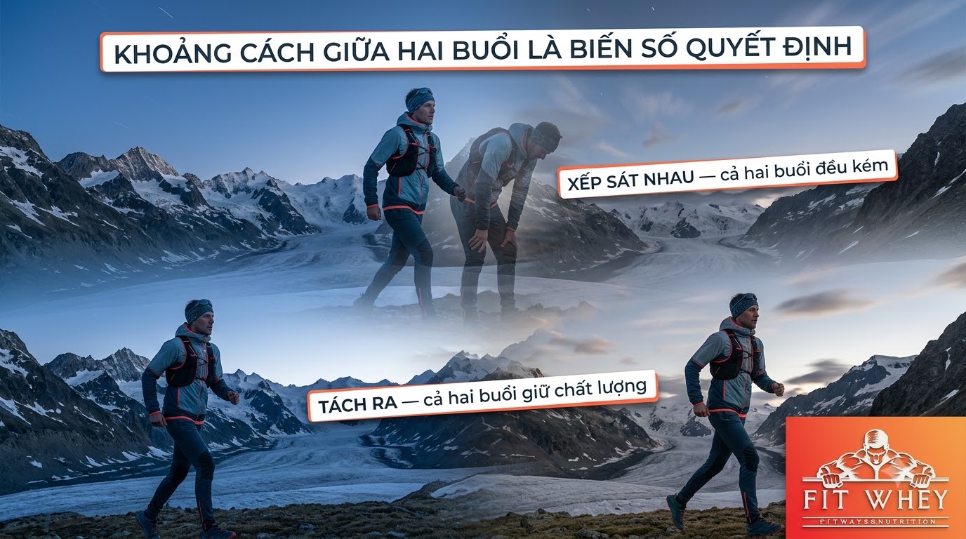 Minh họa cách bố trí khoảng cách giữa buổi chạy trail và buổi leo núi