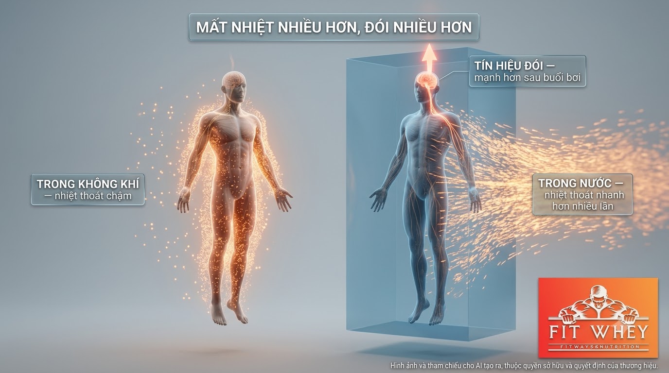 Minh họa cơ thể truyền nhiệt ra môi trường nước khi bơi