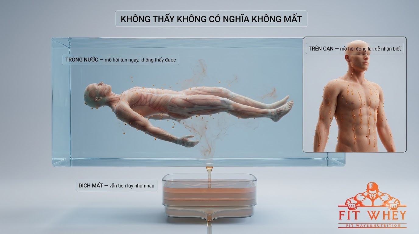 Minh họa mồ hôi của người bơi hòa vào nước và khó nhận biết