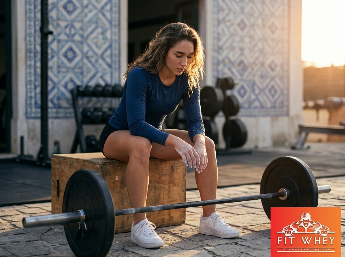 Nữ vận động viên nghỉ giữa các vòng WOD cường độ cao