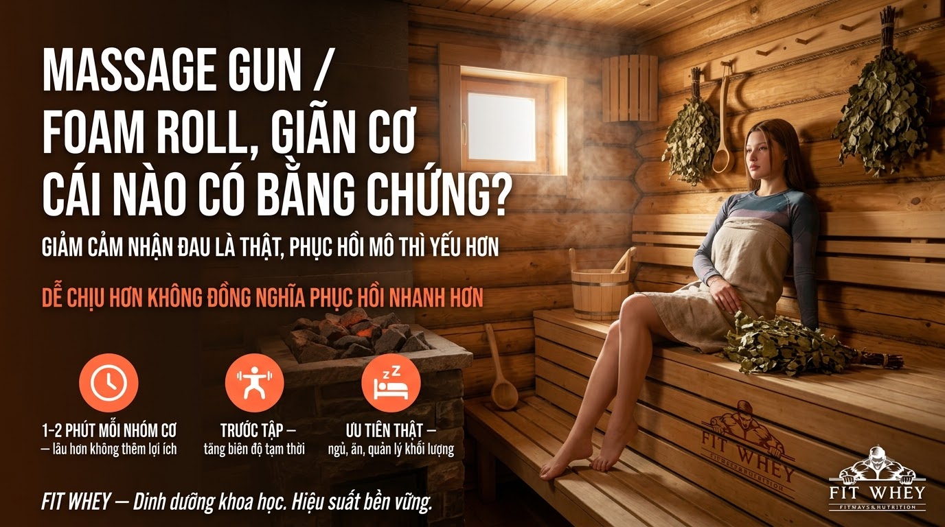 Nữ vận động viên thư giãn trong nhà tắm gỗ sau vận động