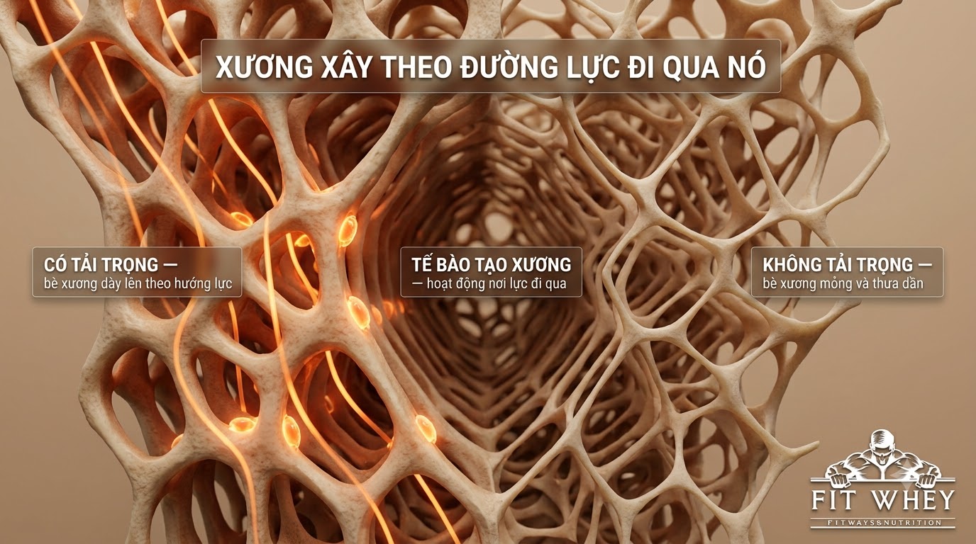 Minh họa quá trình tái cấu trúc xương dưới tác động cơ học