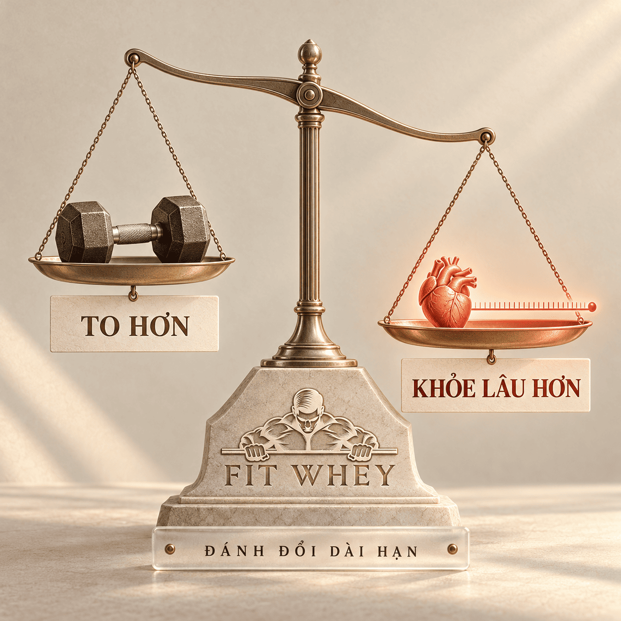 Cân minh họa đánh đổi giữa cơ bắp lớn hơn và sức khỏe dài hạn