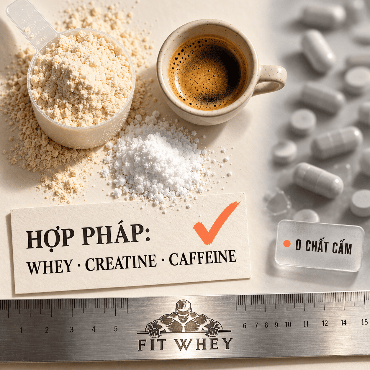 Whey protein, creatine và caffeine là thực phẩm bổ sung hợp pháp trong thể hình tự nhiên