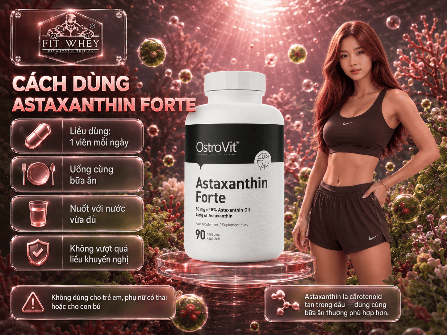 Hướng dẫn dùng OstroVit Astaxanthin Forte: 1 viên mỗi ngày cùng bữa ăn