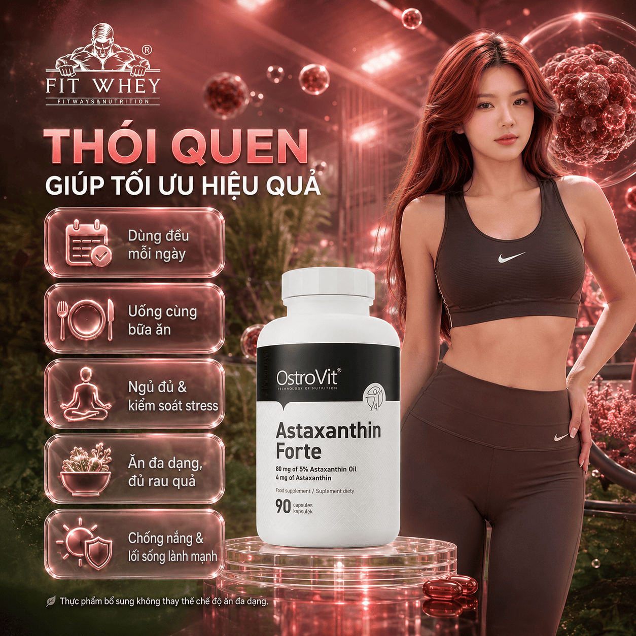 Thói quen hỗ trợ khi dùng astaxanthin: dùng đều, ngủ đủ, ăn đa dạng và chống nắng