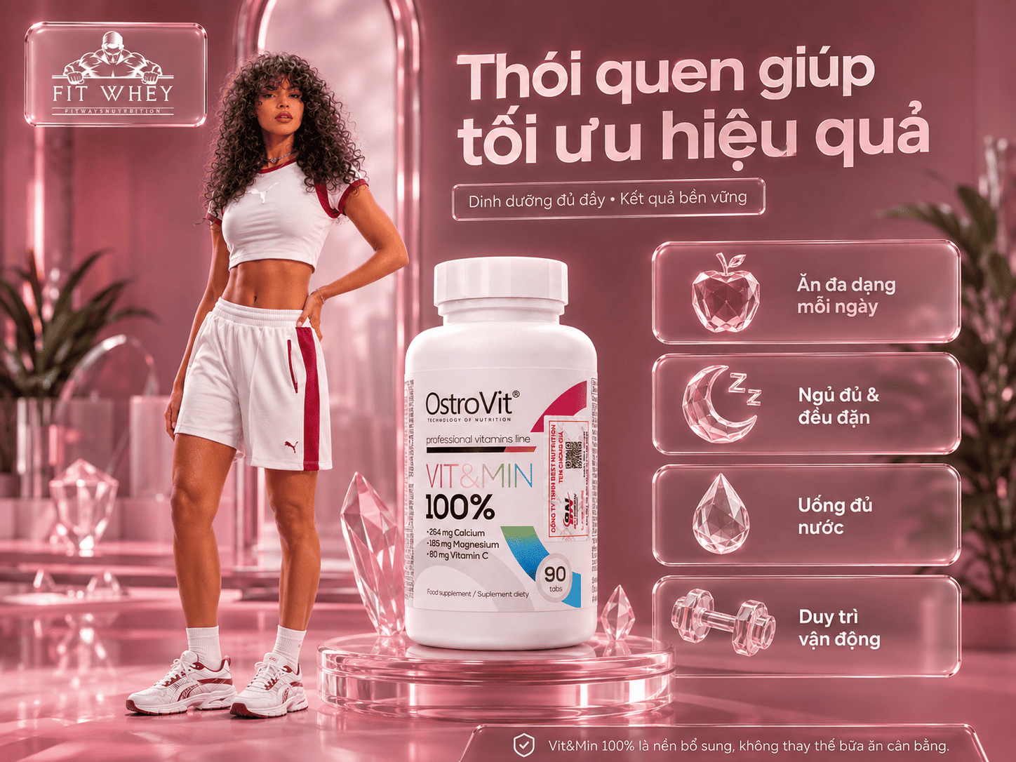 OstroVit Vit&Min 100% và các thói quen ăn đa dạng, ngủ đủ, uống đủ nước, duy trì vận động