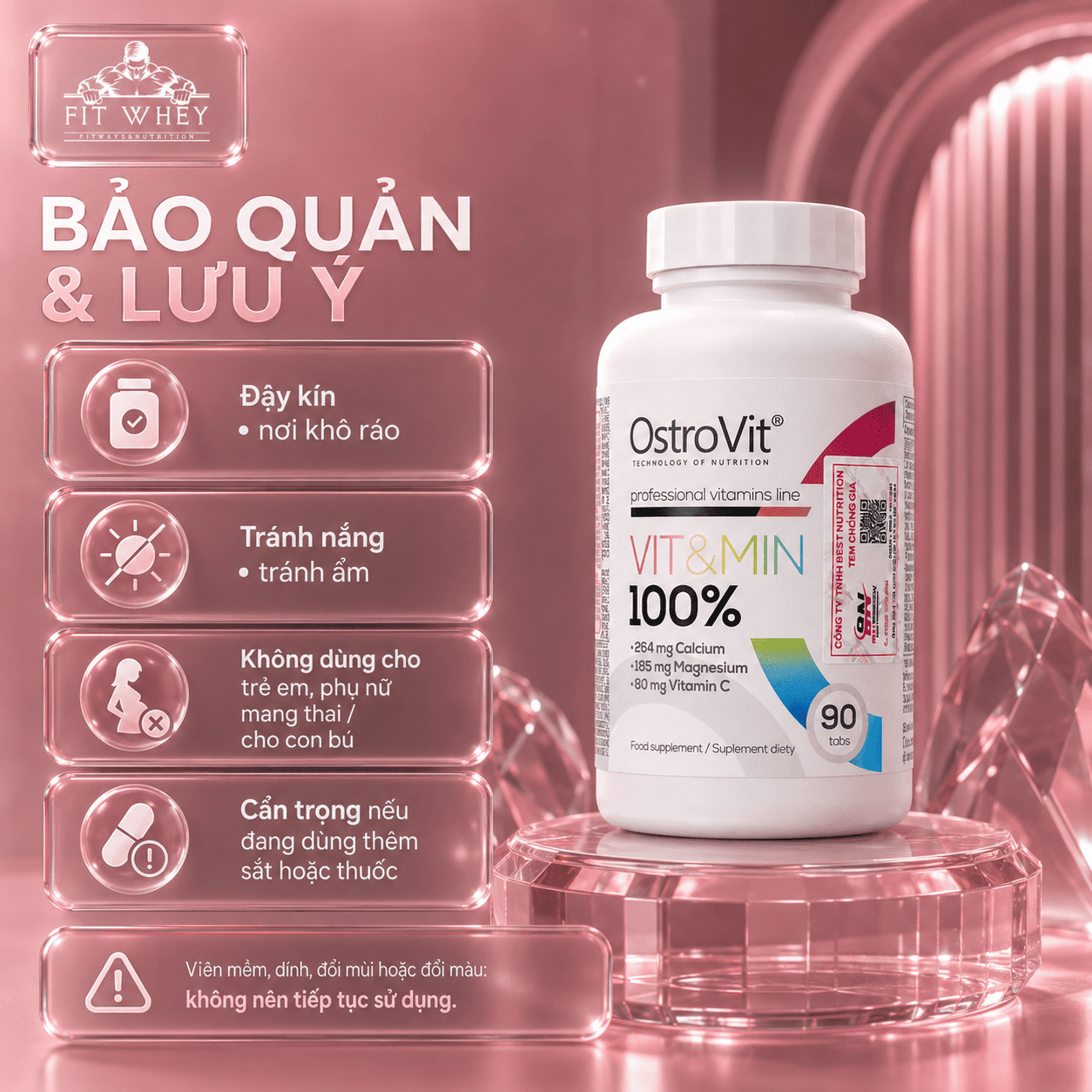 Cách bảo quản và lưu ý khi dùng OstroVit Vit&Min 100% 90 viên