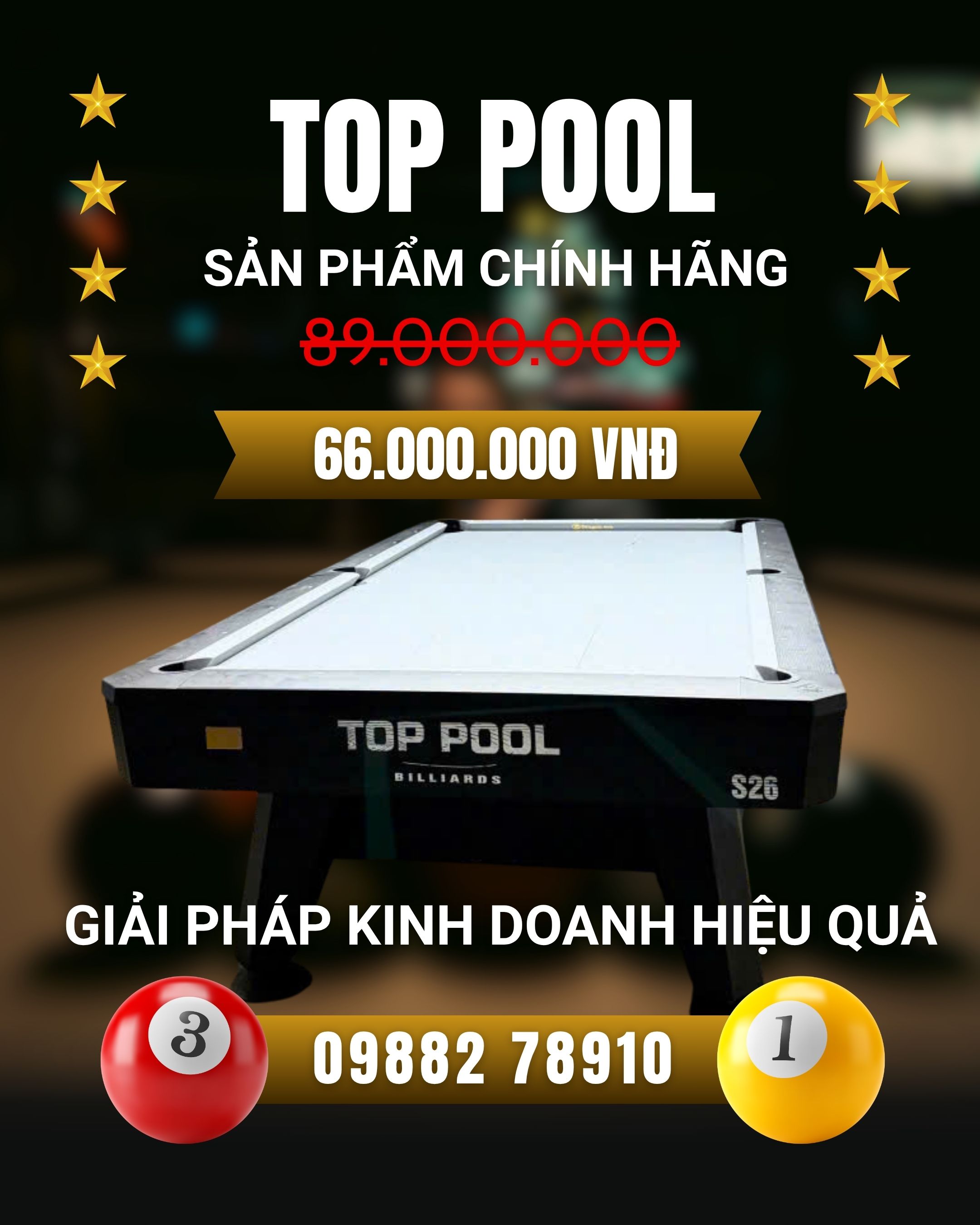 Bàn bida lỗ TOP POOL LUXURY + Giải pháp kinh doanh TUẤN TOP TN