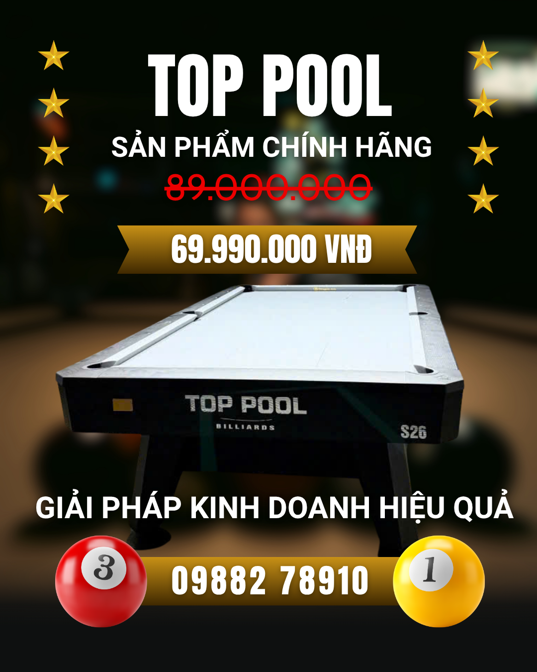 Bàn bida lỗ TOP POOL LUXURY + Giải pháp kinh doanh TUẤN TOP TN