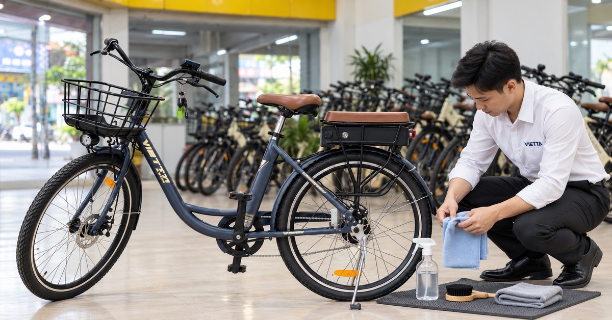 Khăn mềm và bàn chải mềm dùng để vệ sinh xe đạp trợ lực VIETTA