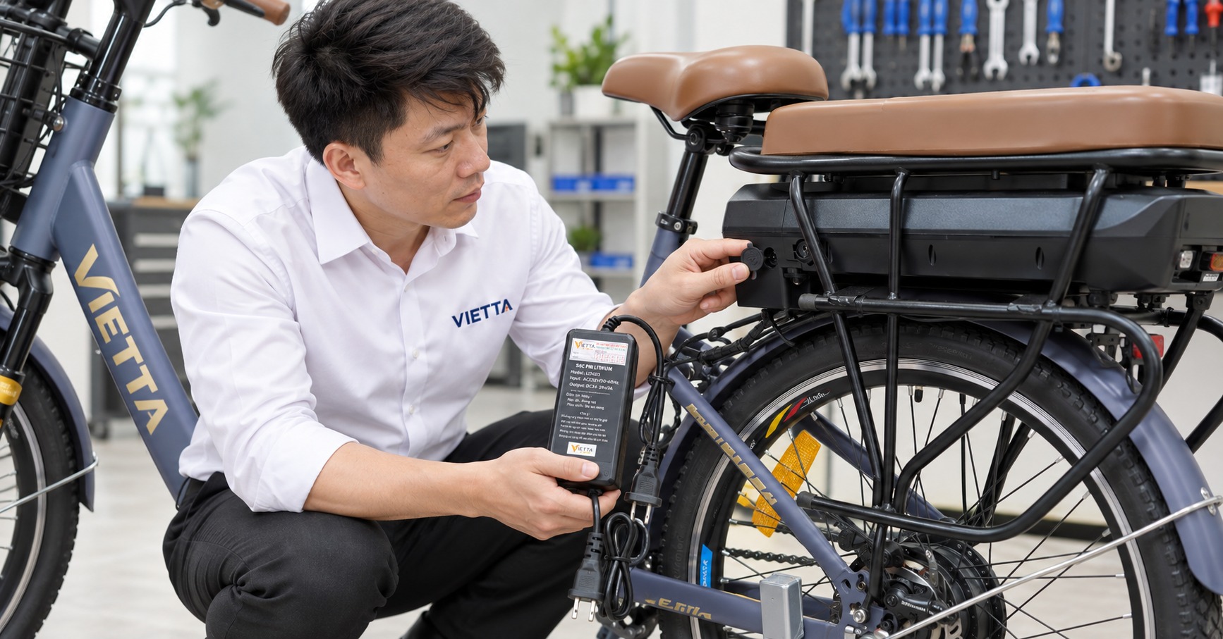 Kiểm tra pin và cổng sạc xe VIETTA khi bảo dưỡng