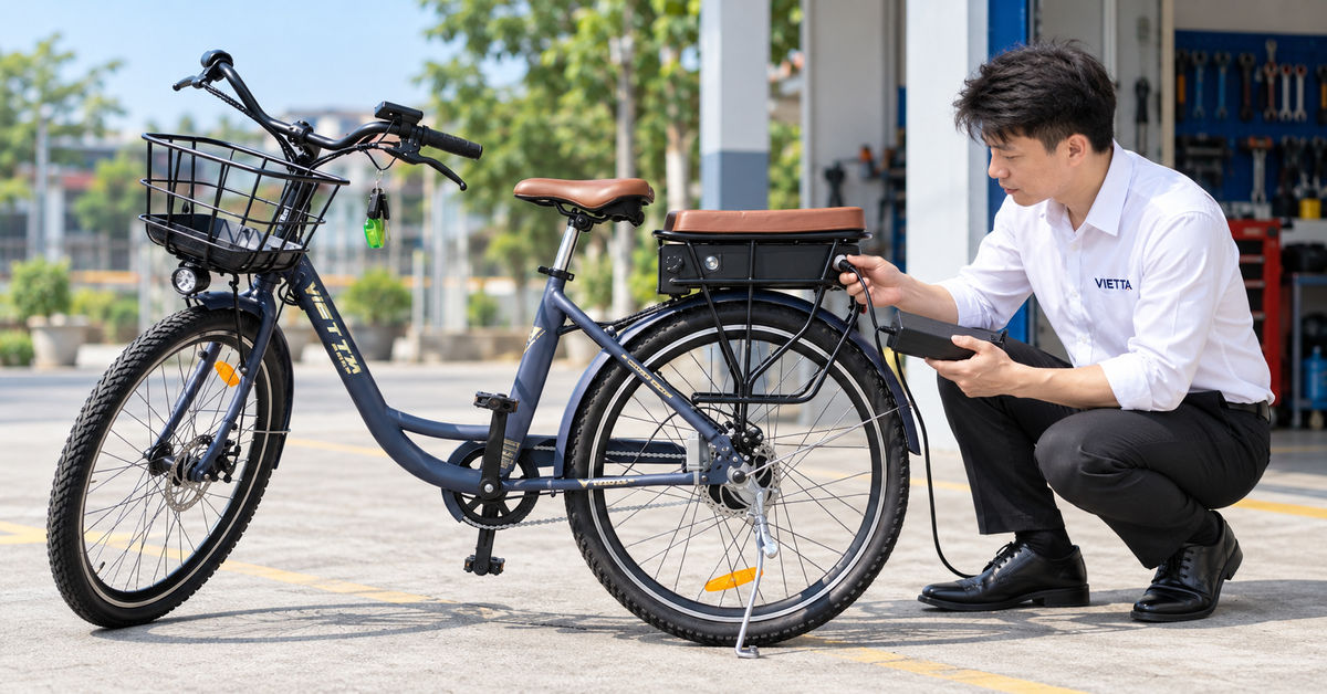 Kỹ thuật viên kiểm tra pin VIETTA khi sạc không ổn định