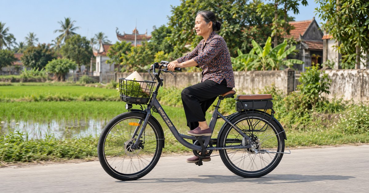 Người dùng làm quen chế độ xe đạp trợ lực ở khu vực bằng phẳng an toàn