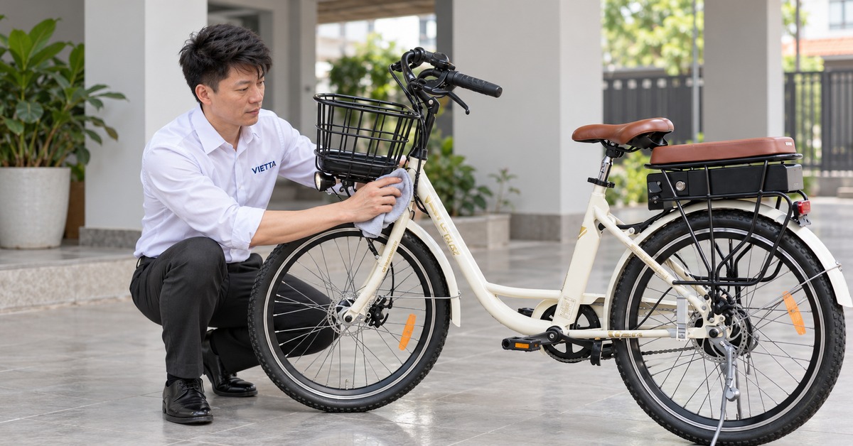 Lau khung xe VIETTA bằng khăn mềm hơi ẩm