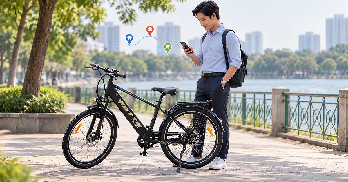 Người đi làm tính tổng quãng đường đi và về bằng xe đạp trợ lực