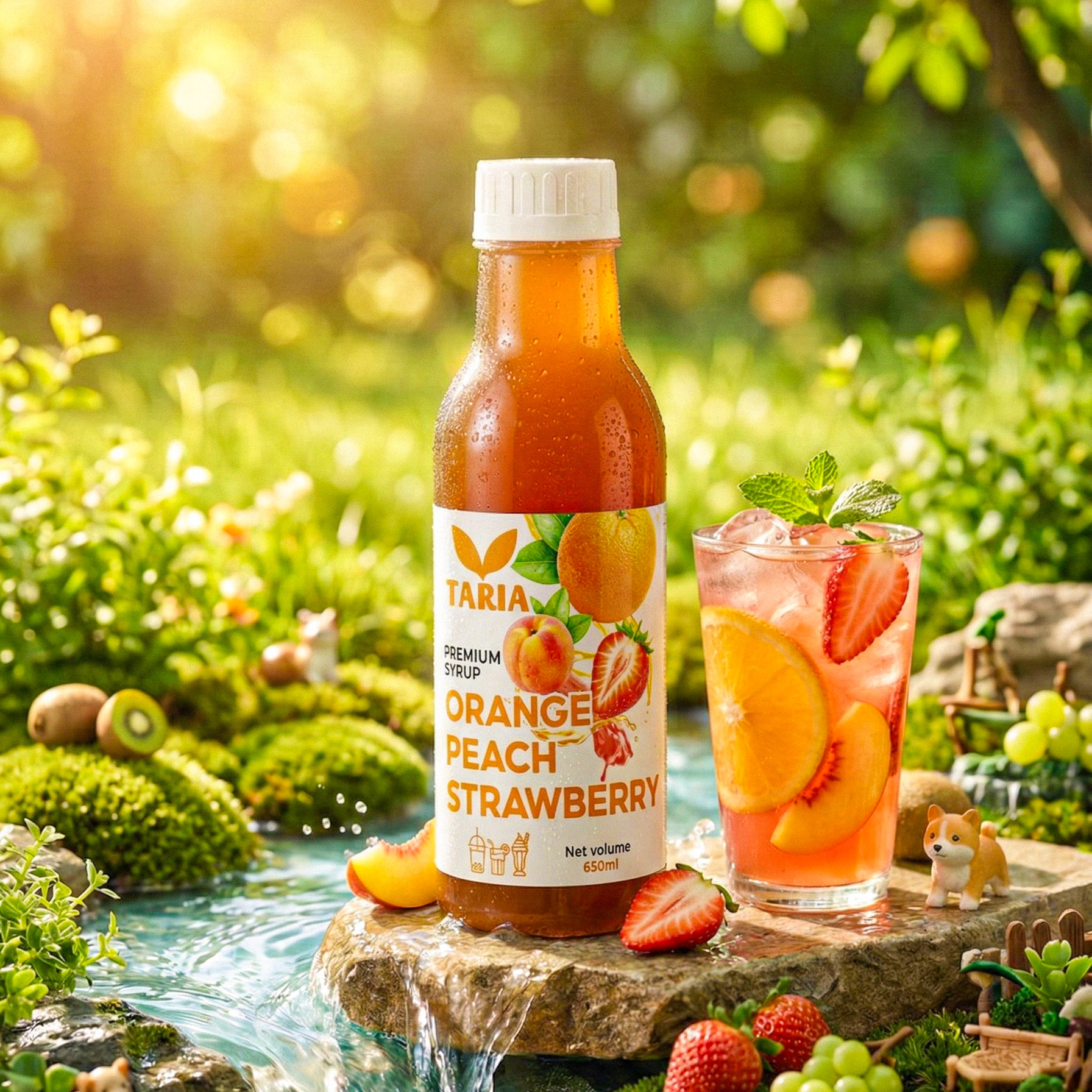 Syrup Cam Đào Dâu - Orange Peach Strawberry Syrup Taria (650 ml)