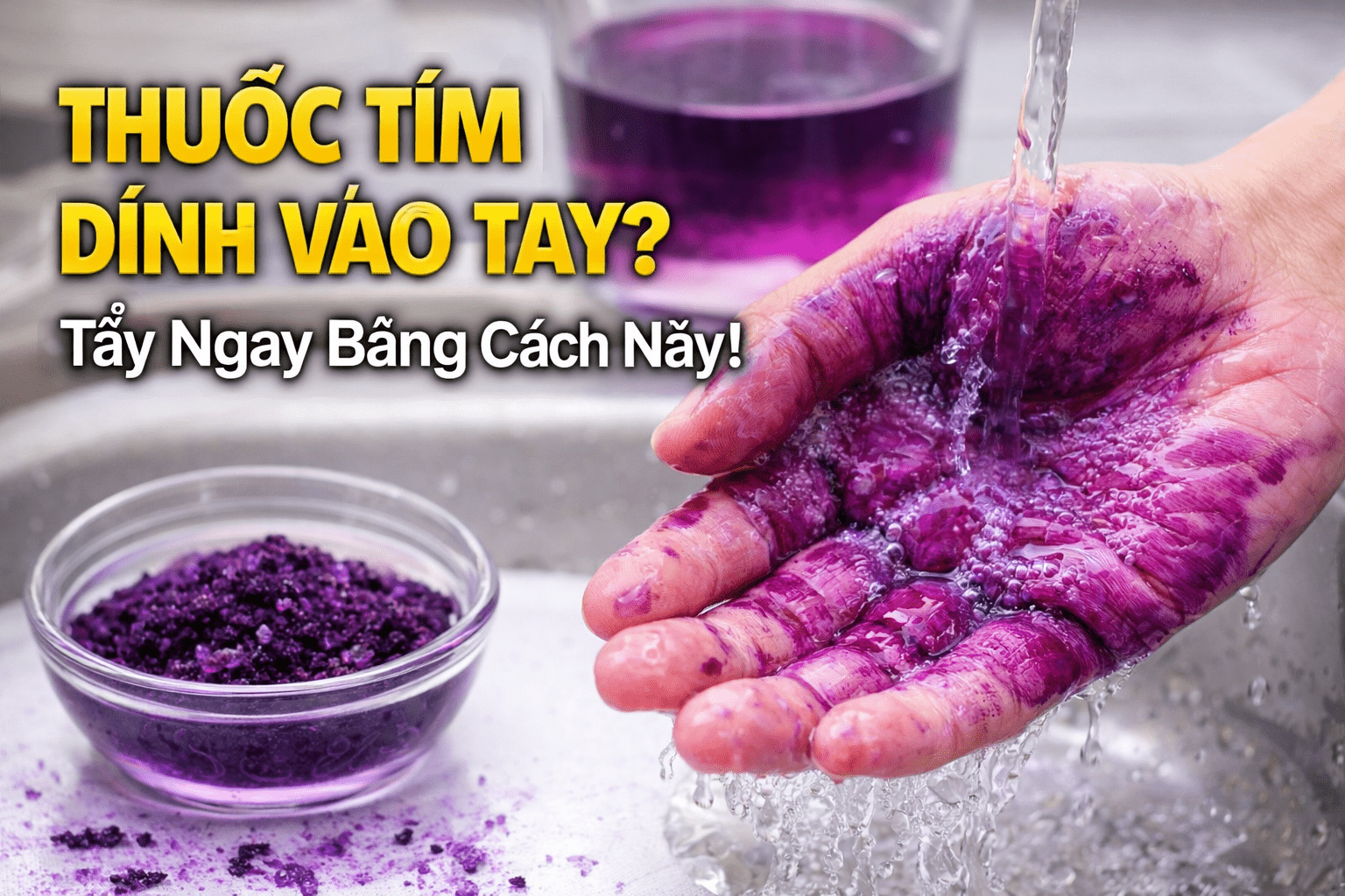 Cách Rửa Sạch Thuốc Tím (KMnO4) Trên Da, Quần Áo Và Bề Mặt