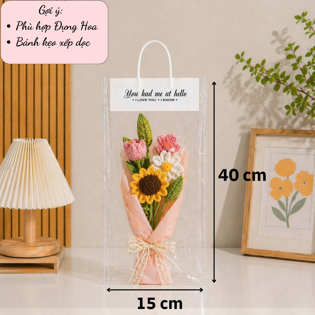 Túi Trong Suốt Đựng Quà Có Quai, Túi Nhựa Trong Suốt Đựng Hoa, Gấu Bông, Khăn Quà Tặng Xinh Xắn