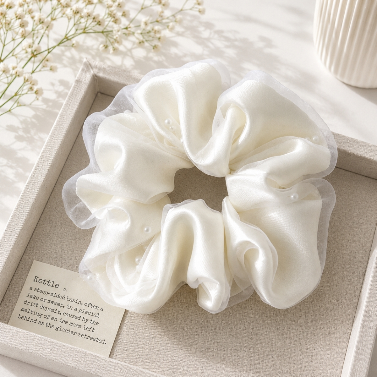 Dây Buộc Tóc Scrunchies Phối Ren Nơ Ruy Băng Phong Cách Tiểu Thư Vintage