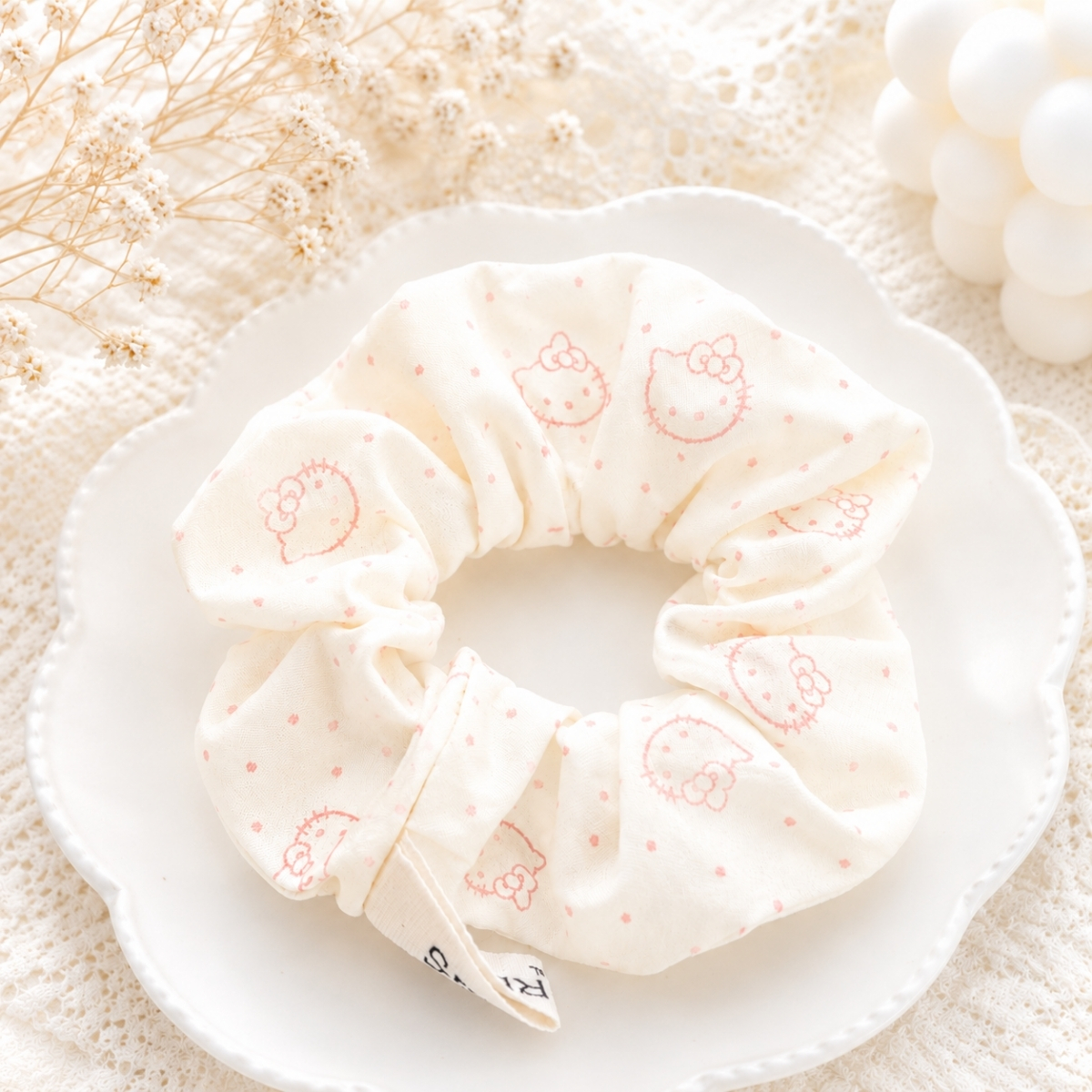 Dây Buộc Tóc Scrunchies Phối Ren Nơ Ruy Băng Phong Cách Tiểu Thư Vintage