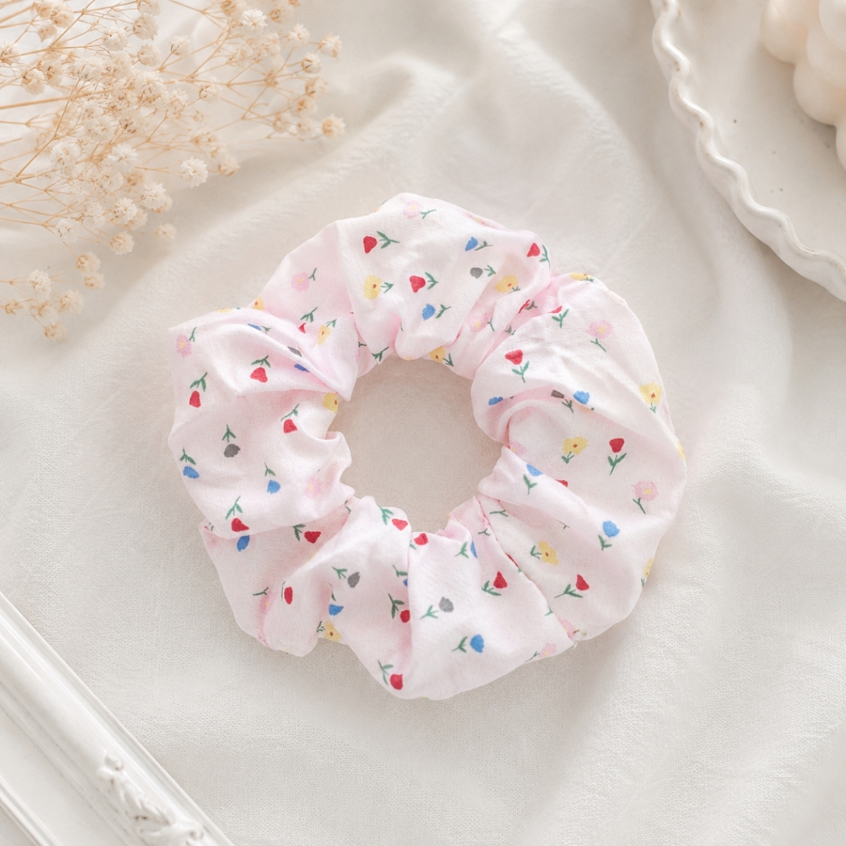Dây Buộc Tóc Scrunchies Phối Ren Nơ Ruy Băng Phong Cách Tiểu Thư Vintage