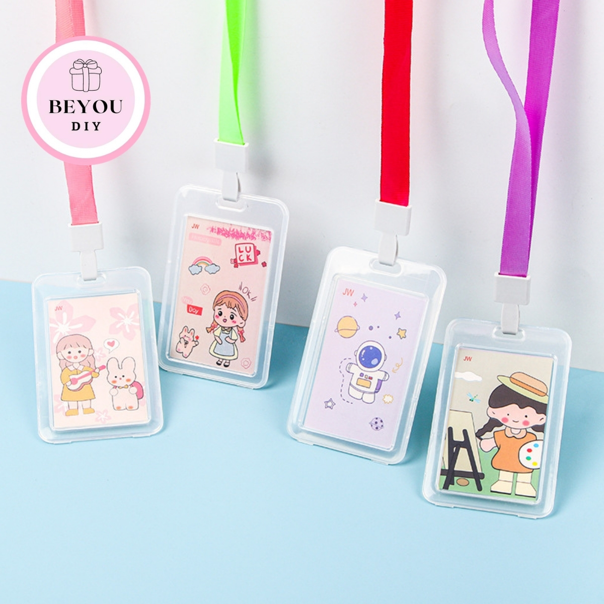 Dây Đeo Thẻ Học Sinh Trong Suốt Kawaii - Vỏ Bọc Thẻ Sinh Viên, CCCD Hoạt Hình Dễ Thương
