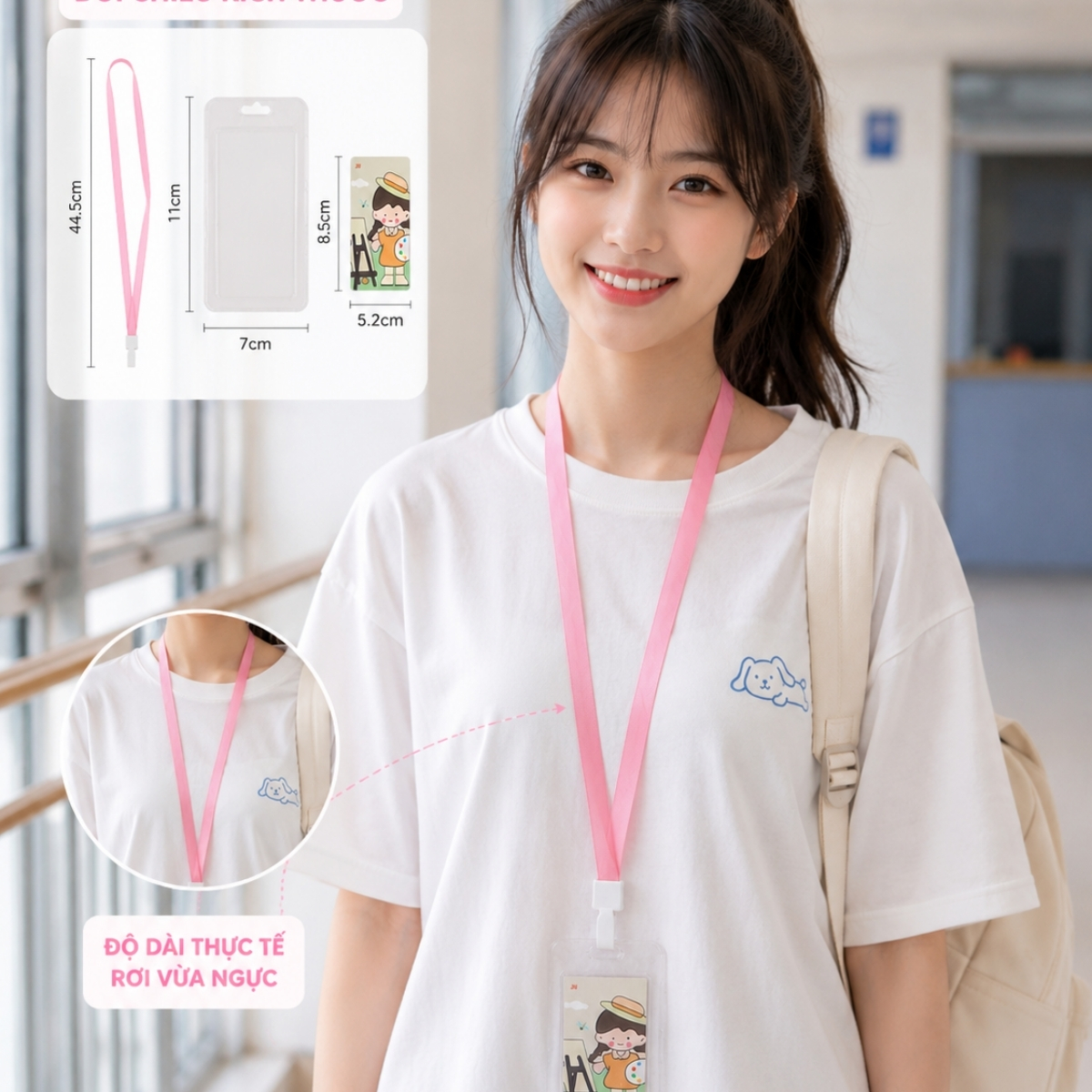 Dây Đeo Thẻ Học Sinh Trong Suốt Kawaii - Vỏ Bọc Thẻ Sinh Viên, CCCD Hoạt Hình Dễ Thương