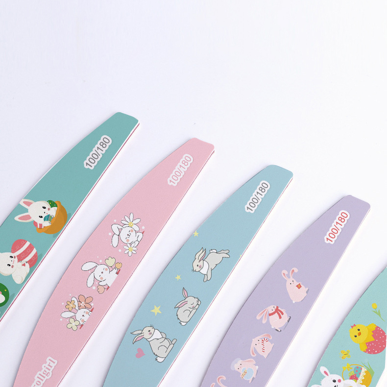 Dũa Móng Tay Bán Nguyệt Độ Nhám 100/180, Họa Tiết Thỏ Dễ Thương, Phụ Kiện Làm Nail Chuyên Nghiệp