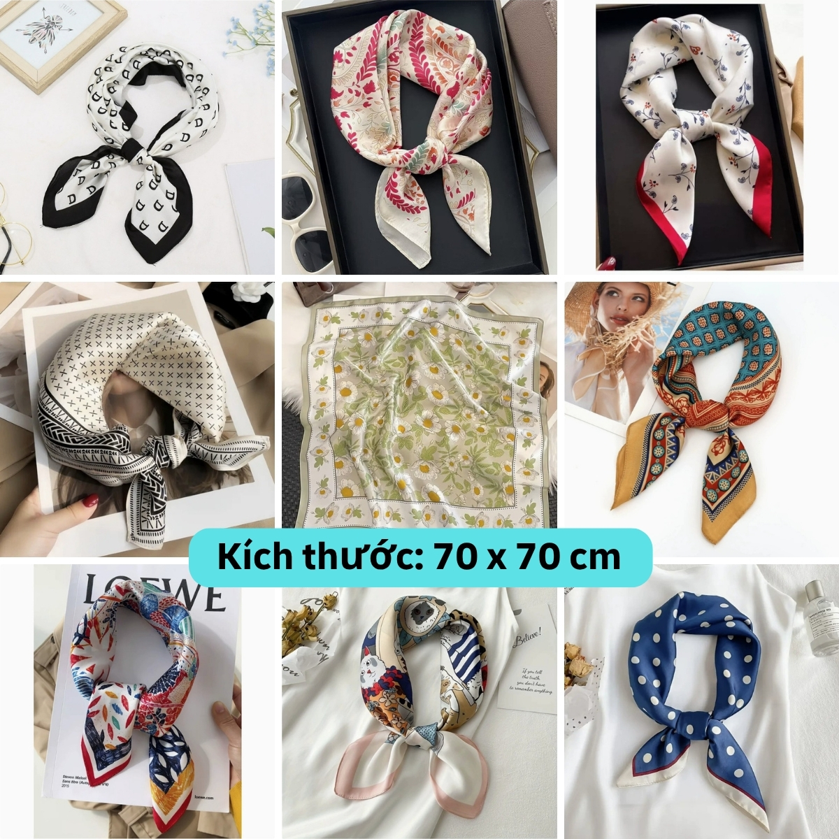 Khăn Lụa Vuông, Khăn Choàng Cổ, Quàng Tóc, Buộc Túi Thời Trang Hàn Quốc