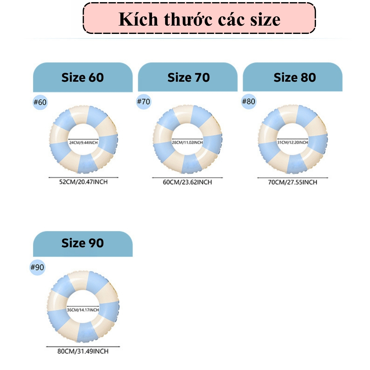 Phao Bơi Tròn Màu Pastel Đa Dạng Kích Thước - Phao Bơi Chống Lật An Toàn Cho Bé Và Gia Đình