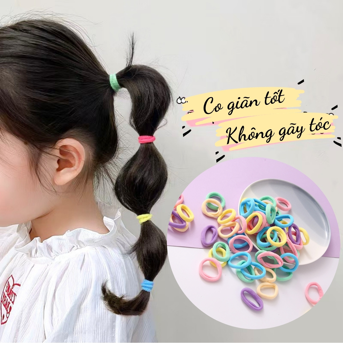 Túi 50 Dây Thun Cột Tóc Hàn Quốc Co Giãn, Không Gây Đau Tóc, Nhiều Màu Sắc Hot Trend