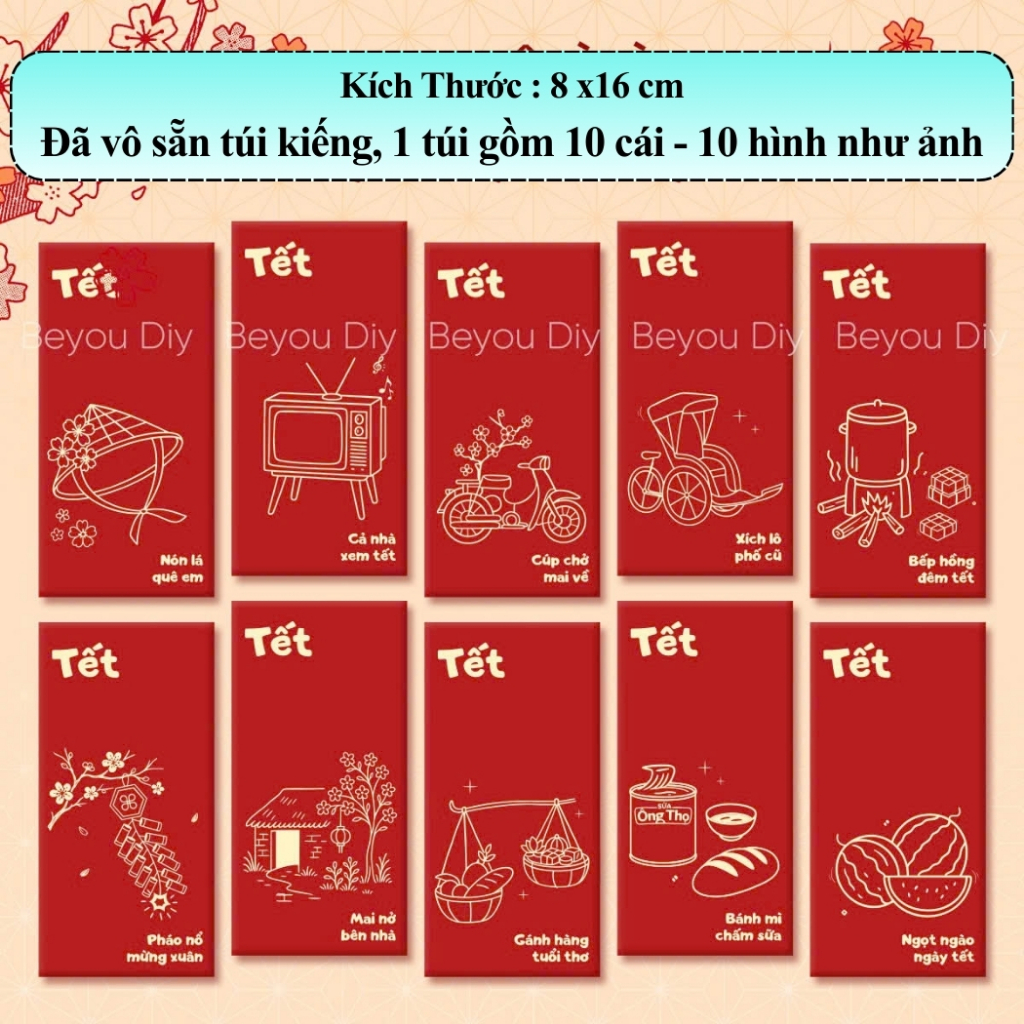 Set 10, 20, 40, 60 Bao Lì Xì Tết 2026, Lì Xì Tết Tuổi Thơ, Bao Lì Xì Đỏ Truyền Thống May Mắn Đầu Năm