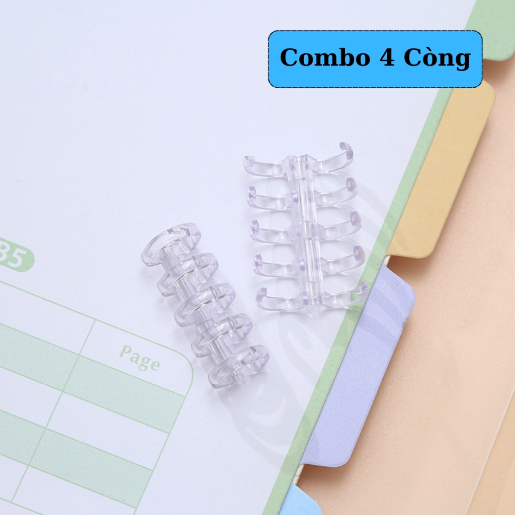 Combo 4 Thanh Còng Nhựa Rời Cho Sổ Tay, Planner, Còng Mở Đóng Linh Hoạt, Nhiều Màu Trong Suốt