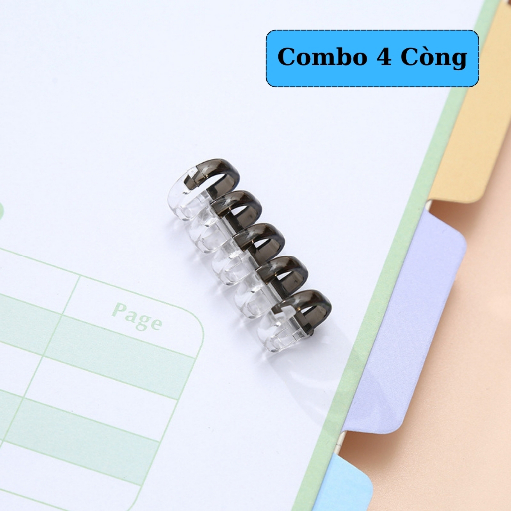 Combo 4 Thanh Còng Nhựa Rời Cho Sổ Tay, Planner, Còng Mở Đóng Linh Hoạt, Nhiều Màu Trong Suốt