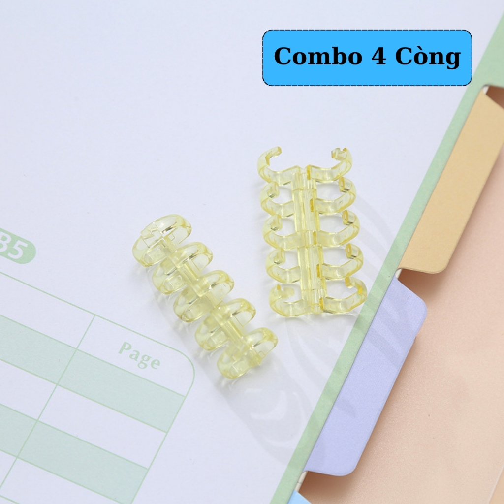 Combo 4 Thanh Còng Nhựa Rời Cho Sổ Tay, Planner, Còng Mở Đóng Linh Hoạt, Nhiều Màu Trong Suốt